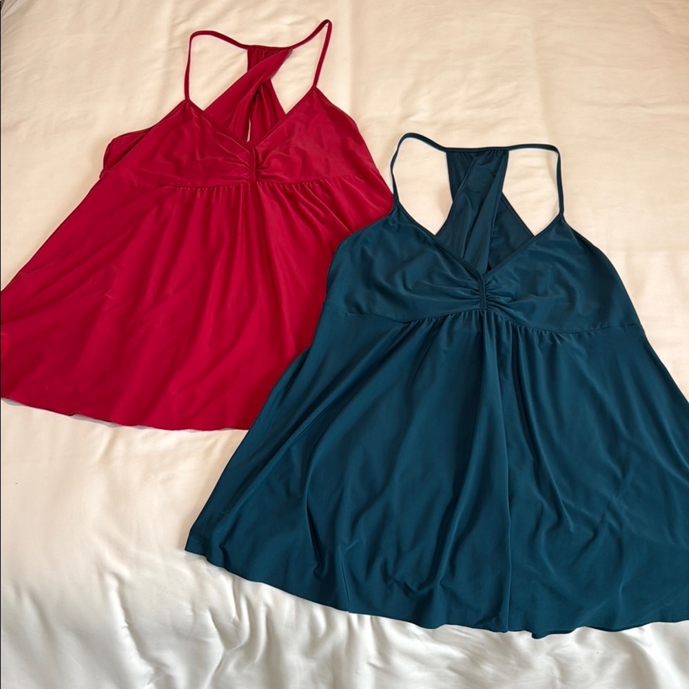 EXPRESS Red and Teal Sleeveless Tops